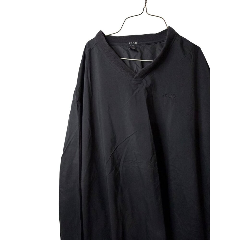 IZOD Golf Men 2XL Black Windbreaker Pullover Jacket V-Neck Zipped Pockets Sporty